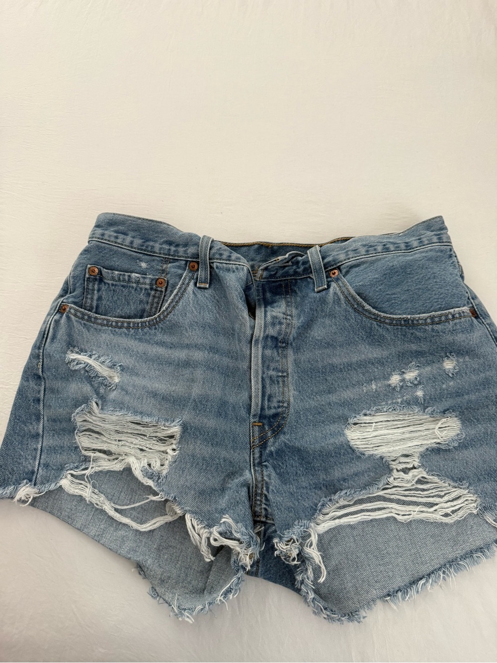 Distressed Light Blue Denim Women's Shorts - Picture 1 of 5